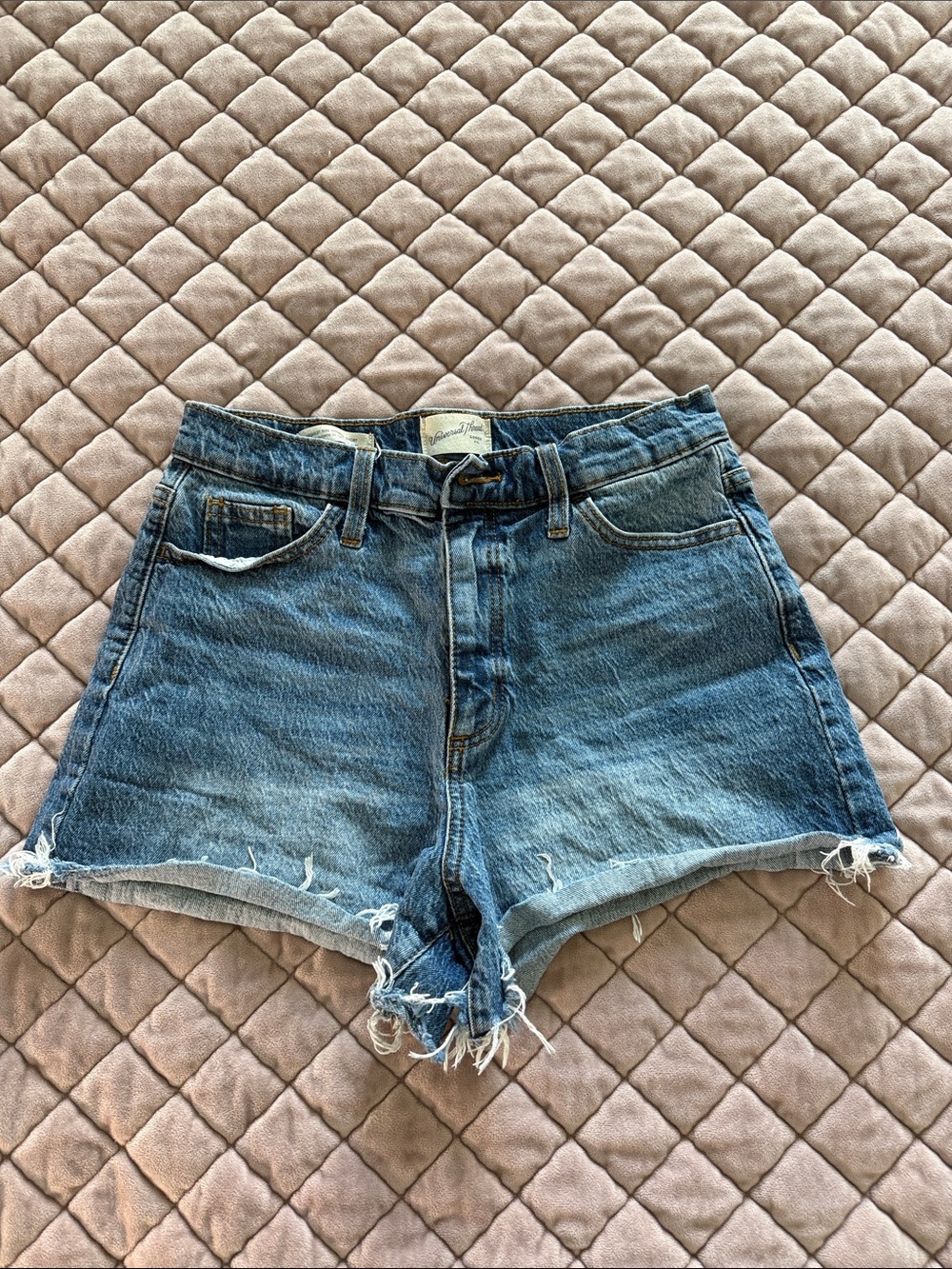 Universal Thread Distressed High-Rise Denim Shorts in Blue